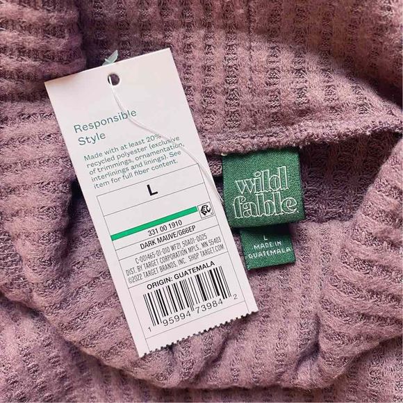 Wild Fable Dark Mauve Waffle Knit Crop Top - Size Large - Picture 4 of 4